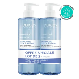 Vichy Dercos Minéral Doux Shampooing Doux Fortifiant Lot de 2 x 400 ml