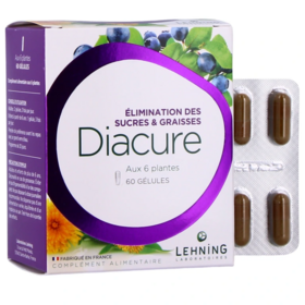 Lehning Diacure Élimination des sucres et graisses 60 gélules – complément phytothérapeutique aux 6 plantes, programme 20 jours