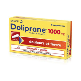 Doliprane 1000 mg 8 suppositoires – Médicament paracétamol contre douleurs et fièvre
