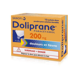 Doliprane 200 mg 12 sachets – Médicament paracétamol enfant contre fièvre et douleur