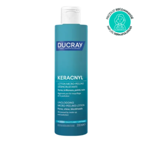 Ducray Keracnyl lotion micro-peeling désincrustante 200 ml — soin purifiant anti-imperfections et pores dilatés