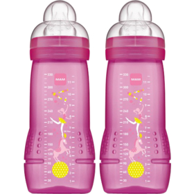 EASY ACTIVE - Biberon 2e Age Débit Rapide Cirque Mauve - Lot de 2 x 330 ml