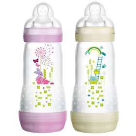 EASY START - Biberon 4 mois et + Anti-Colique Couleur - lot de 2 x 320 ml (motif aléatoire)