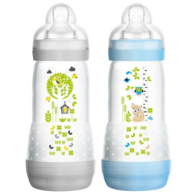 EASY START - Biberons 4 mois et + Anti-Colique Bleu - lot de 2 x 320 ml (motif aléatoire)