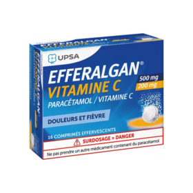 Efferalgan Vitamine C 500 mg/200 mg  16 comprimés effervescents – Médicament contre la douleur et la fièvre