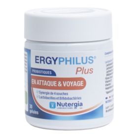 Nutergia Ergyphilus Plus 30 gélules – probiotiques 4 souches, voyage et attaque