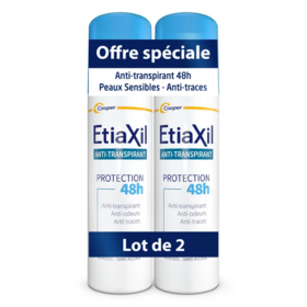 Etiaxil Anti-Transpirant Déodorant Aérosol Protection 72h Peaux Sensibles 2 x 150 ml – Protection anti-humidité et anti-odeurs