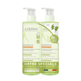 Aderma Exomega Control Gel lavant émollient 2en1 anti-démangeaisons lot de 2x500 ml