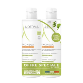 Aderma Exomega Control Gel moussant émollient anti-grattage Lot de 2 x 500 ml