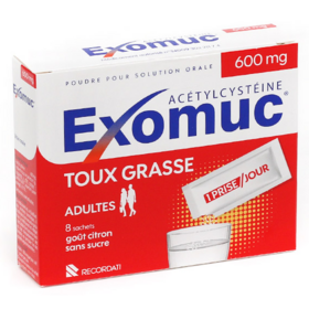 Exomuc 600 mg Toux Grasse Adulte Goût Citron sans sucre - 8 Sachets