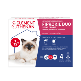 Fiprokil Duo 50 mg/60 mg Chat – Antiparasitaire externe chat 50 mg/60 mg – Solution pour application cutanée – Boîte de 4 pipettes