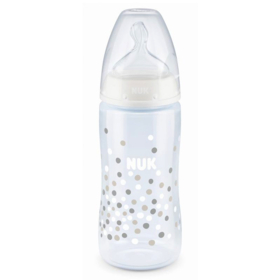 FIRST CHOICE+ - Biberon 0-6 mois Blanc + Tétine - Température Control - 300 ml