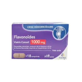 Viatris Flavonoïdes 1000 mg 18 comprimés – Circulation veineuse hémorroïdes