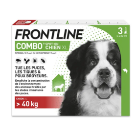 Frontline Combo Spot-On Chien XL 40–60 kg – Antiparasitaire externe chien 40–60 kg – Solution pour application cutanée (spot-on) – Boîte de 3 pipettes de 4,02 ml