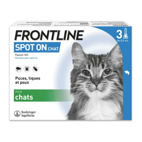 Frontline Spot-On Chat 0,5 ml – Antiparasitaire externe chat – Solution pour application cutanée (spot-on) – Boîte de 3 pipettes de 0,5 ml