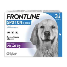 Frontline Spot-On Chien L 20–40 kg – Antiparasitaire externe chien 20–40 kg – Solution pour application cutanée (spot-on) – Boîte de 3 pipettes de 2,68 ml