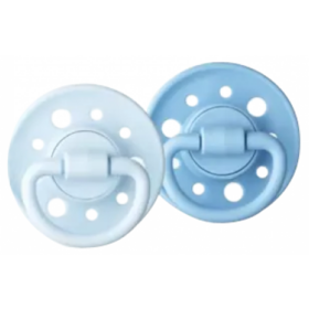 GAÏA - Sucettes Rondes C6 Caoutchouc Naturel Bleu/Bleu Pastel 6-36 mois - Lot de 2 sucettes