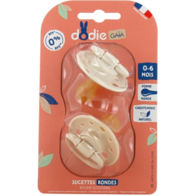 GAÏA - Sucettes Rondes Caoutchouc Naturel Beige 0-6mois - Lot de 2 sucettes