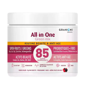 Granions All-in-One Green Mix Beauté & Anti-Âge Fruits Rouges 146 g – Routine beauté globale, peau et microbiote
