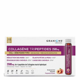 Granions Collagène Tripeptides 2500 mg pêche 20 shots — complément alimentaire anti-âge peau et cheveux