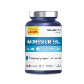 Granions Magnésium Marin + Bisglycinate 360 mg 6 mois 180 comprimés – Équilibre nerveux & récupération musculaire