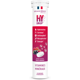 Pastilles Hydratation Électrolytes Hydrop fruits rouges  — tube de 20 comprimés effervescents hydratation optimisée, énergie & zéro sucre