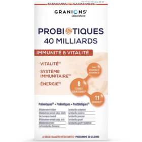 Granions Probiotiques 40 milliards immunité & vitalité  soutien des défenses naturelles et énergie quotidienne — 40 gélules gastro-résistantes