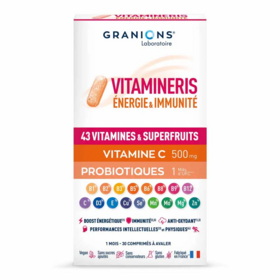 Granions Vitamineris Énergie & Immunité 30 comprimés à avaler – Multivitamines, probiotiques et superfruits