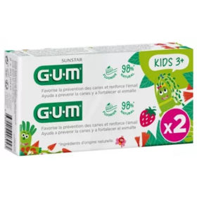 Gum Kids dentifrice fluoré 3+ 2 x 50 ml – dentifrice enfant prévention caries