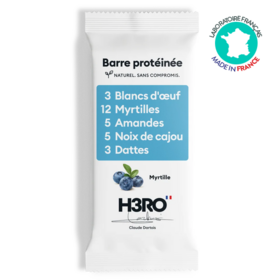 H3RO Barre protéinée Myrtille 52 g – dattes, blanc d'œuf, fruits à coque
