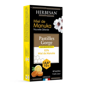 Herbesan Pastilles Miel de Manuka IAA10+ Citron 8 pastilles – pastilles gorge apaisantes miel naturel