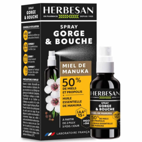 Herbesan Spray gorge et bouche miel de Manuka IAA 10+ 25 ml – apaisement ciblé de la gorge