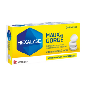 Hexalyse  Citron 24 comprimés à sucer – Médicament pour maux de gorge