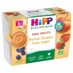 HiPP 100 % Fruits Pommes Bananes Fruits Rouges dès 6 mois 4x100g