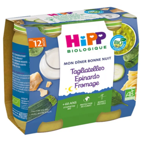 HiPP Mon Dîner Bonne Nuit Tagliatelles Epinards Fromage dès 12 mois 2x250g