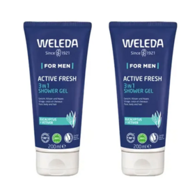Weleda Homme Active Fresh 3 en 1 Gel Douche 2 × 200 ml – Tonifiant & rafraîchissant
