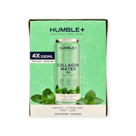 Humble+ Collagen Water menthe citron vert 4x330 ml — boisson pétillante collagène marin 5 g
