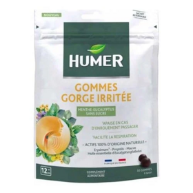 Humer Gorge irritée menthe eucalyptus 30 gommes – complément alimentaire apaisant pour la gorge et l'enrouement – actifs 100 % naturels