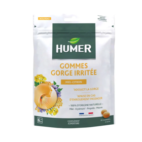Humer Gorge irritée arôme citron 30 gommes – complément apaisant gorge