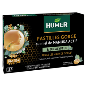 Humer Pastilles gorge au miel de manuka actif IAA 15+ 16 pastilles – soulagement naturel et fraîcheur