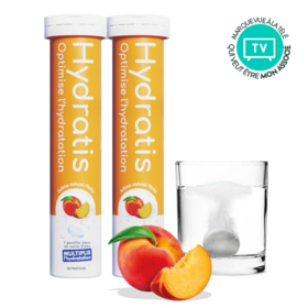 Hydratis Pêche 40 pastilles effervescentes – Lot de 2 tubes d’électrolytes pour l’hydratation