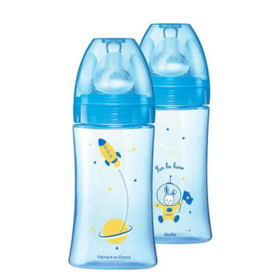 INITIATION+ - Biberon 0-6 mois Anti-Colique Bleu Cosmonaute - Lot de 2 x 270 ml