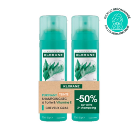 Klorane Shampoing Sec Teinté Ortie & Vitamine E 2 x 150 ml cheveux gras volumateurs