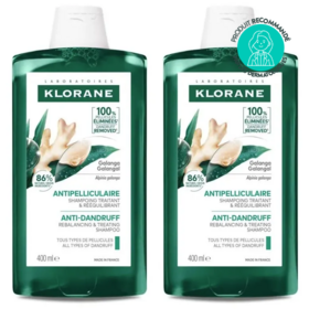 Klorane Galanga shampooing anti-pelliculaire 2x400 ml — soin traitant pellicules sèches et grasses