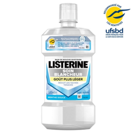 Listerine Bain de bouche Soin Blancheur Goût Plus Léger - Menthe douce - Sans alcool -  Taches et plaque 500 ml