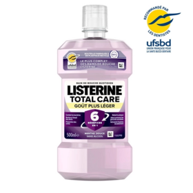 Listerine Total Care 6 en 1 Goût Plus Léger - Bacteries, email, gencives sensibles, caries, plaque  et haleine 500 ml