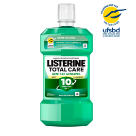 Listerine Total Care Bain de Bouche Protection Dents Et Gencives Goût Plus Léger au Fluor Sans Alcool 500 ml