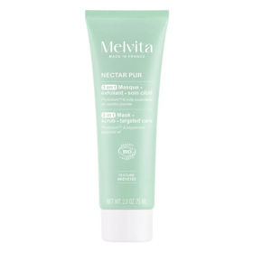 Melvita Nectar Pur masque exfoliant soin ciblé 3-en-1 bio 75 ml — soin purifiant peaux à imperfections