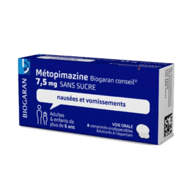 Biogaran Métopimazine 7,5 mg, médicament pour nausées et vomissements 8 comprimés orodispersibles