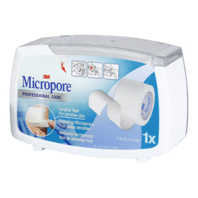 3M Micropore Sparadrap 2,5 cm x 9,14 m – Dévidoir hermétique, peaux sensibles